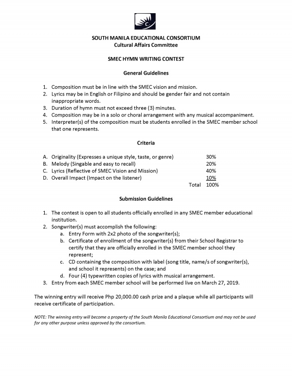 SMEC Hymn Writing Contest Guidelines
